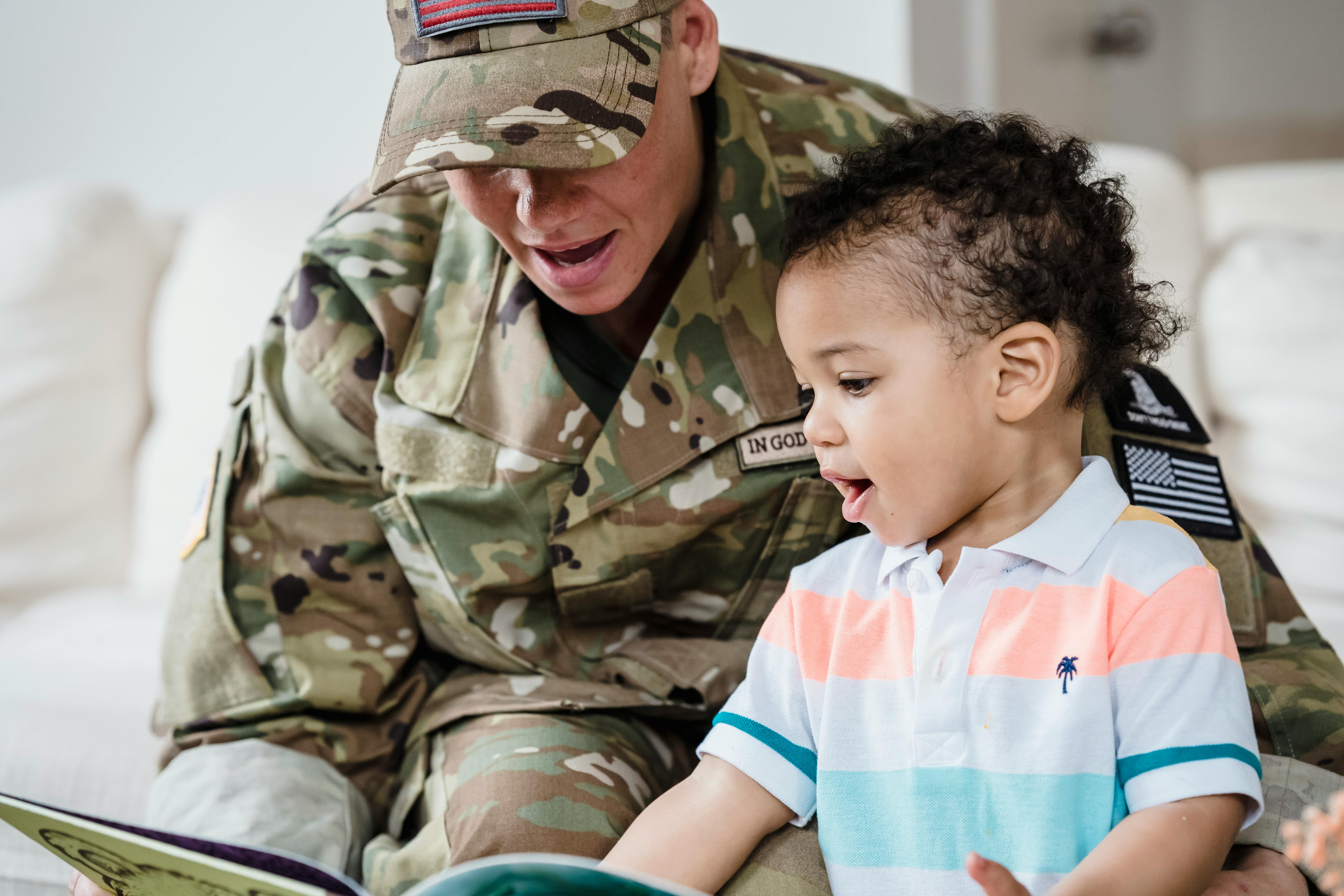 A parent reading with their child at home