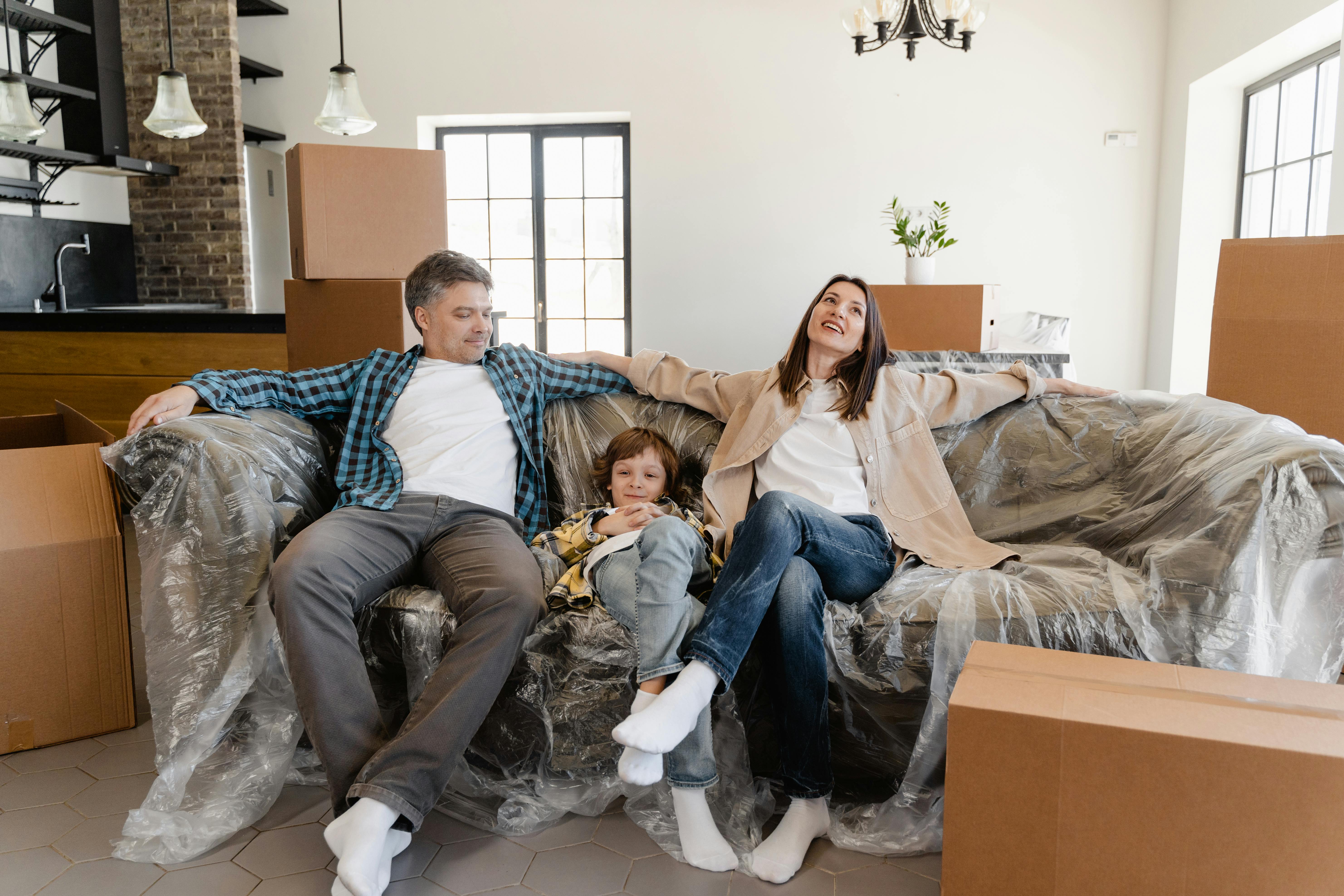 A family settling into their new home